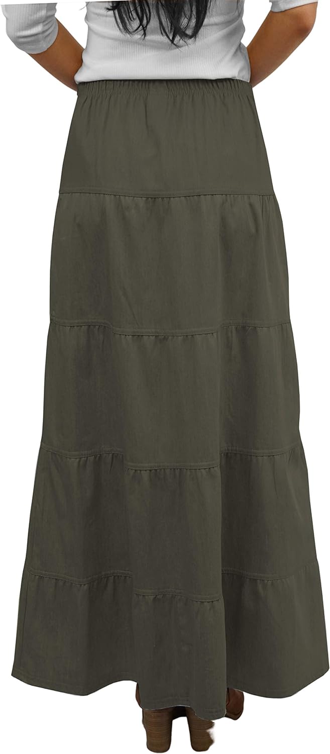 Baby'O Women's Ankle Length Tiered Long Denim Prairie Skirt